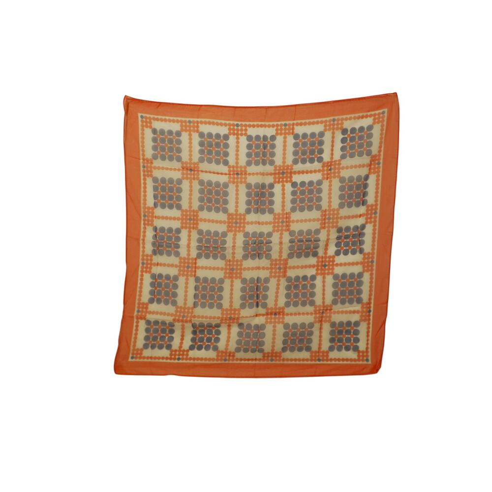 Vintage Japan Orange Blue Polka Dot Square Scarf 27x27 100% Vinal Sheer Retro